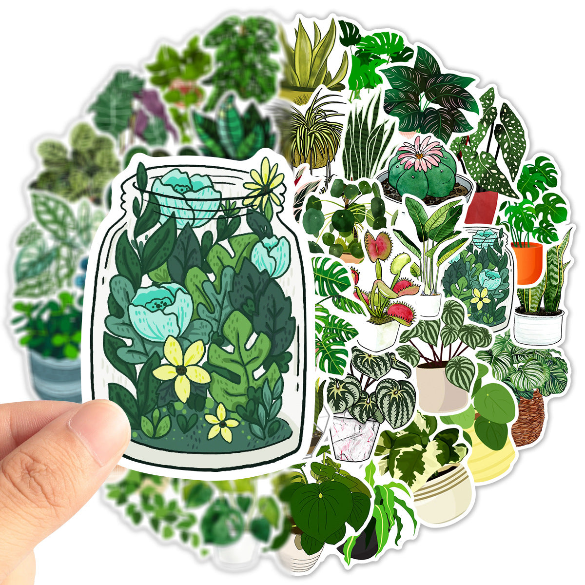50PCS Decorative Green Plant and Succulent Stickers