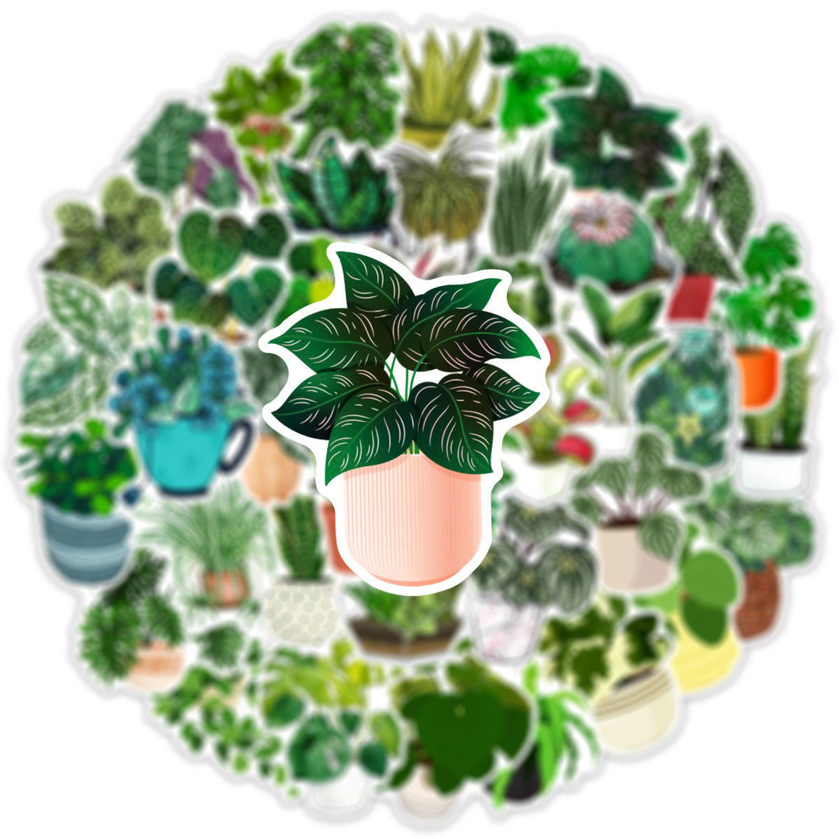 50PCS Decorative Green Plant and Succulent Stickers