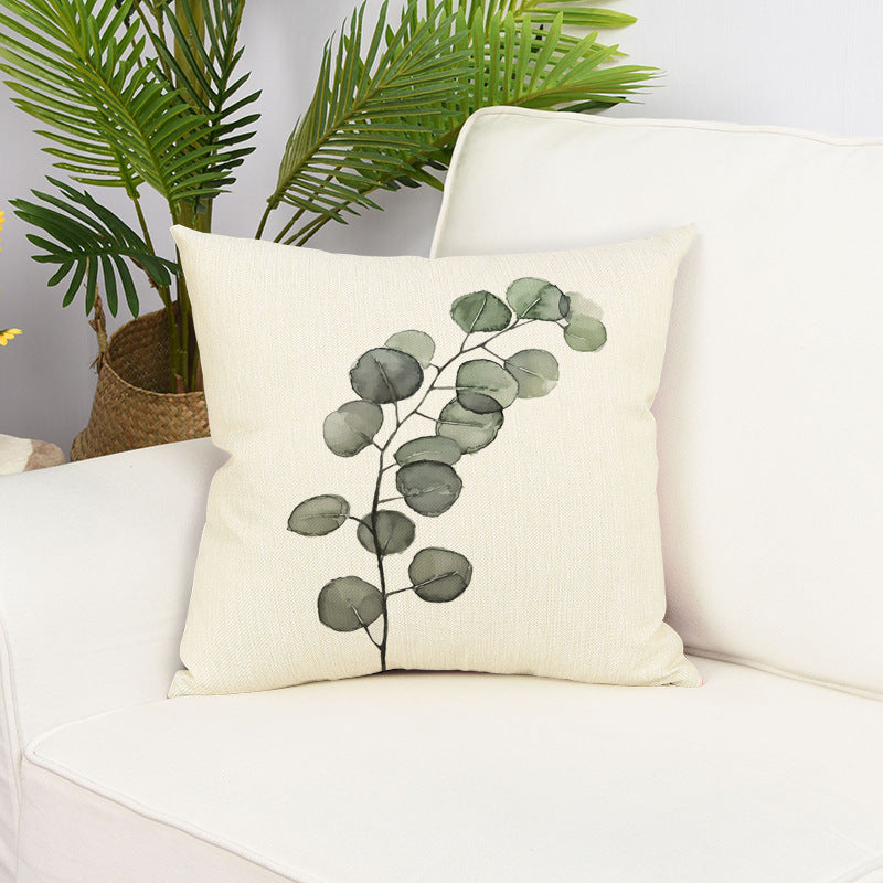Green Small Leaf Plant Pillow Cover