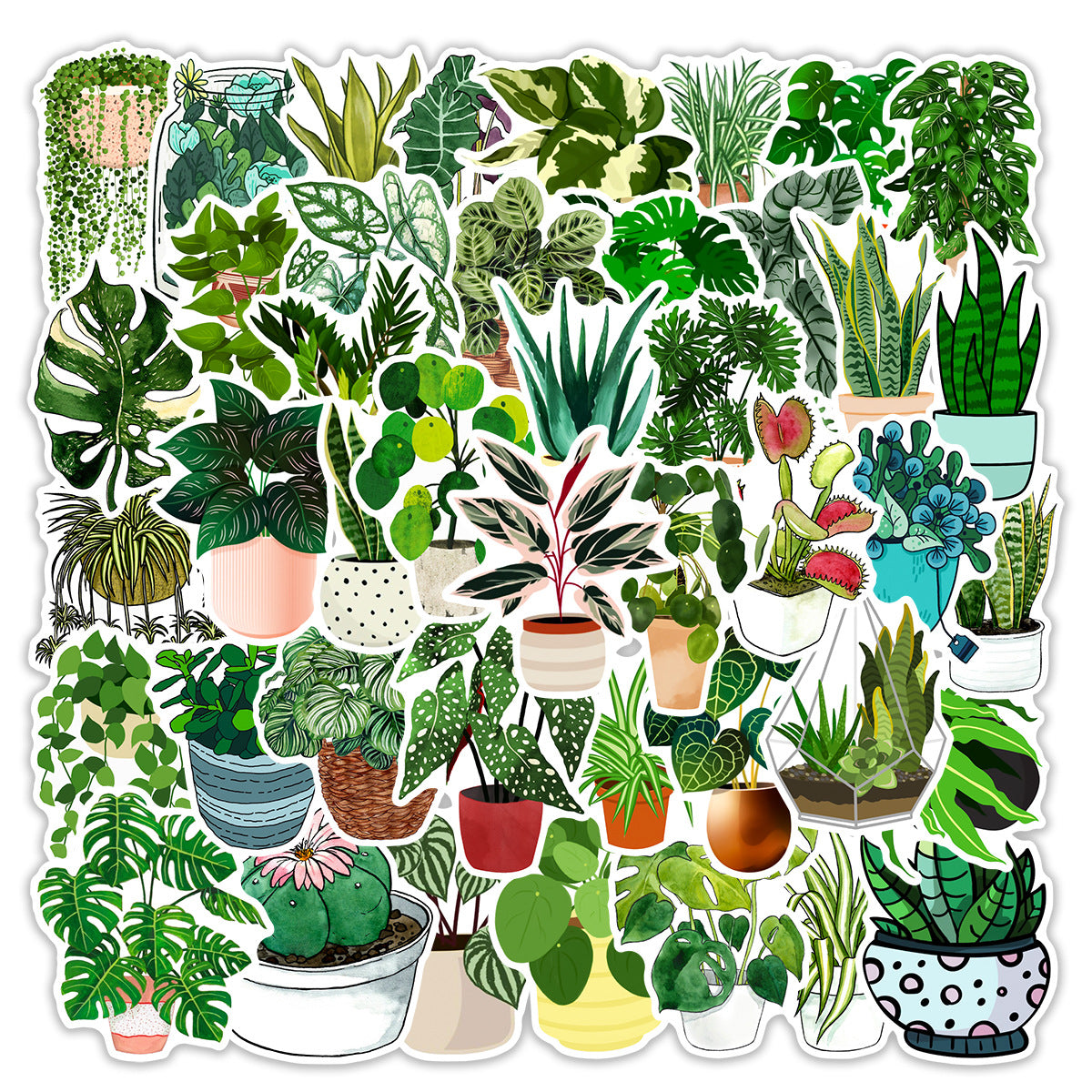 50PCS Decorative Green Plant and Succulent Stickers