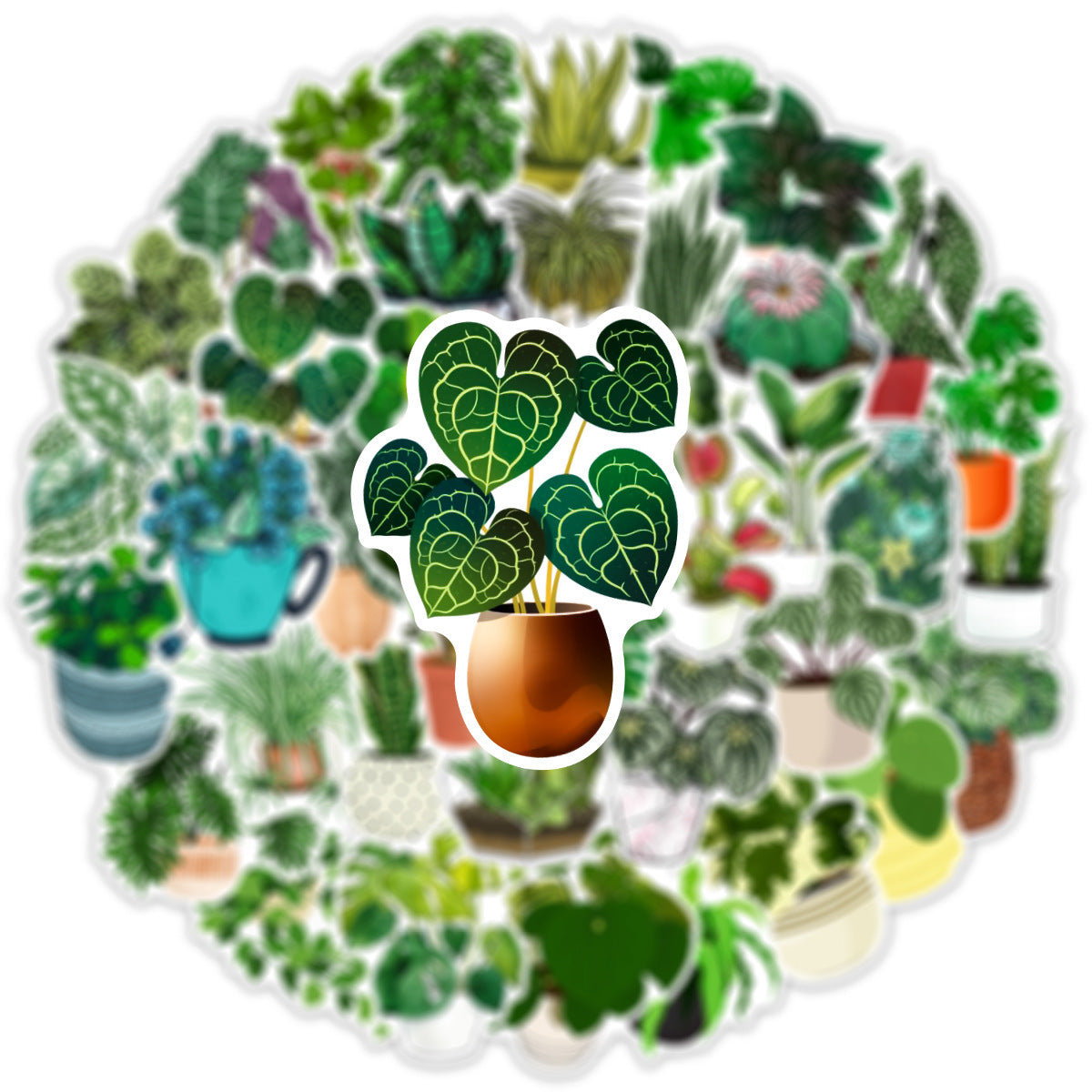 50PCS Decorative Green Plant and Succulent Stickers