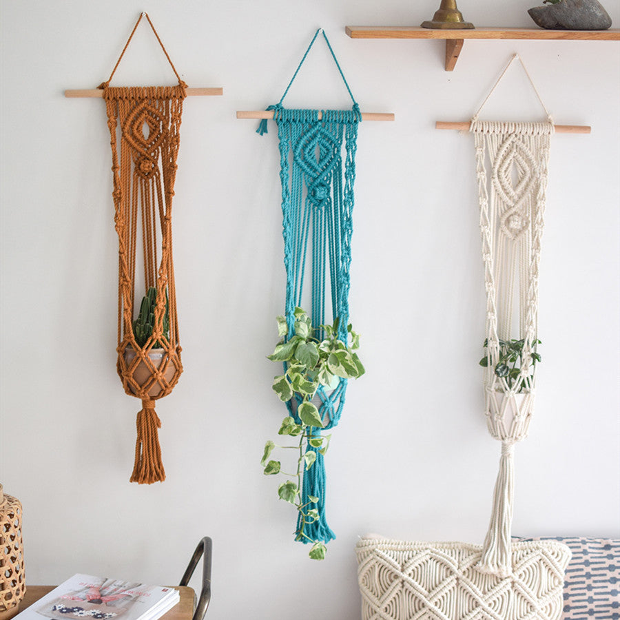 Handwoven Bohemian Plant Hanging Basket Wall Decor